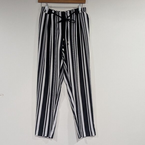 Zara Vertical Striped Elastic Waist Pants Black White Size Small - Picture 1 of 5